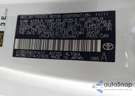 2012 Scion Tc from USA, damaged, VIN JTKJF5C71C3034467